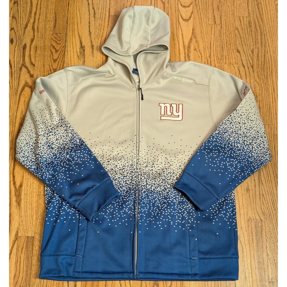 NY Giants Full Zip Hoodie Gray/Blue NFL Reebok On Field Mens 2XL NFC Beast 2009?